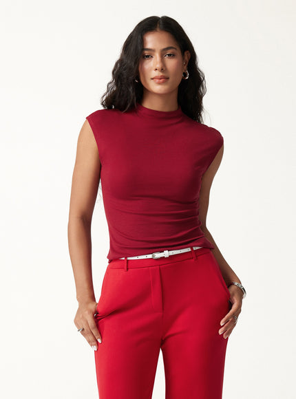 Lyocell-Wool Mock Neck Sleeveless Top