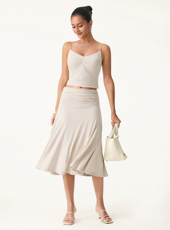Flowy Side Ruched A-line Midi Skirt