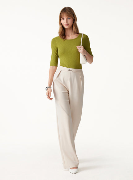 Ponte High-Rise Wide-Leg Pants with Pockets - Fog Beige