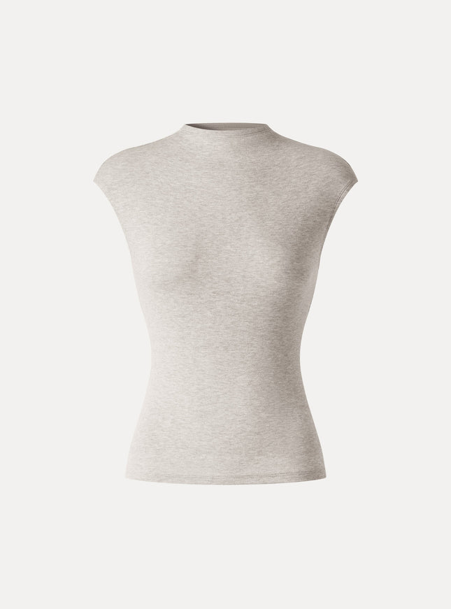 Lyocell-Wool Mock Neck Sleeveless Top