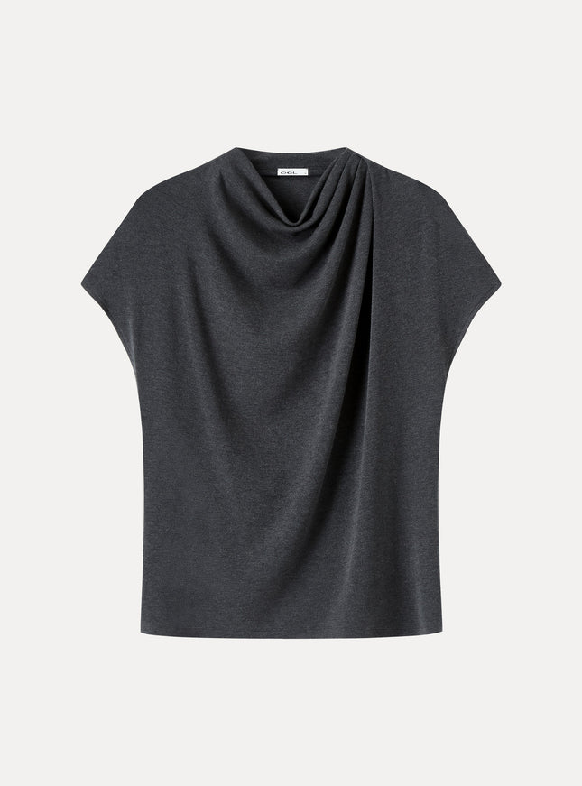 Draped Mock Neck Cap Sleeve Top