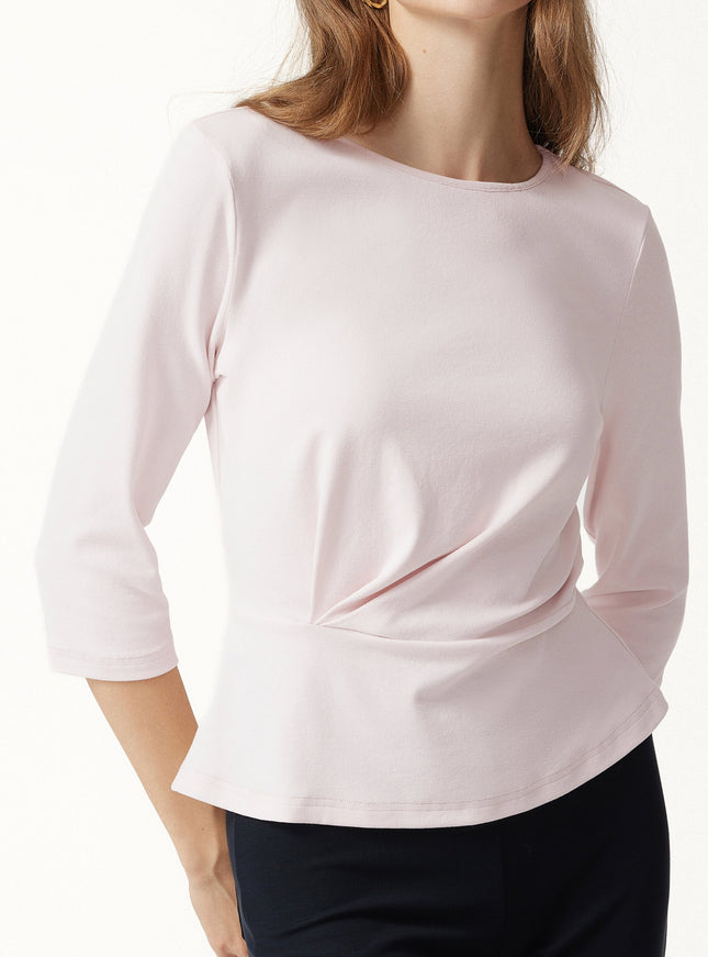 Cotton Lyocell Round Neck Tucked Top