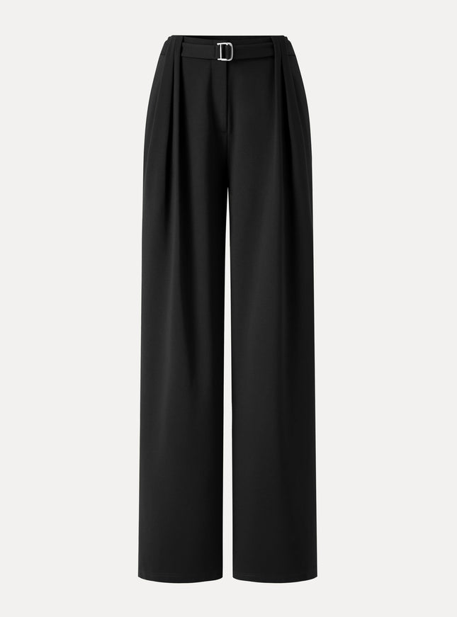 Stretch Ponte High-Rise Belted Wide-Leg Pants with Pockets