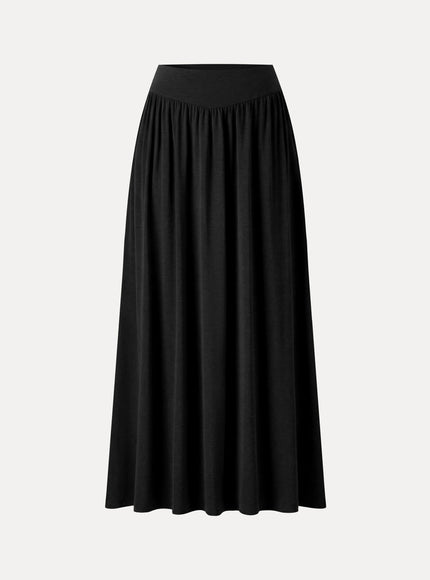 Mid-Rise Ruched A-Line Midi Skirt with Pockets