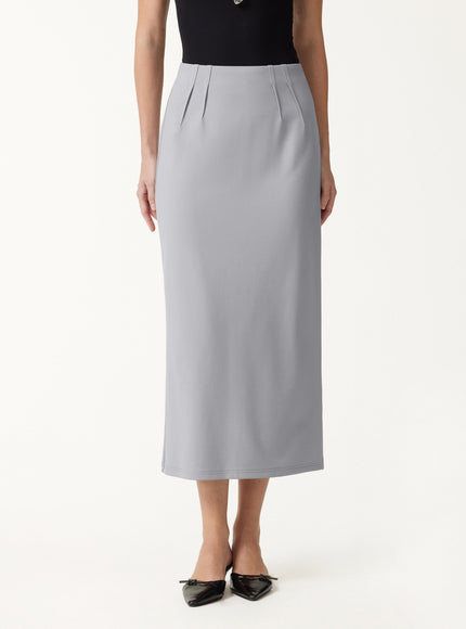 Ponte High-Rise Side-Tuck Column Midi Skirt