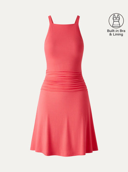 CoolTouch Square Neck Ruched Mini Built-In Bra Dress