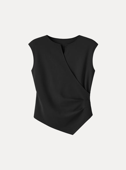 Surplice Wide Shoulder Tucked Angled Tank Top