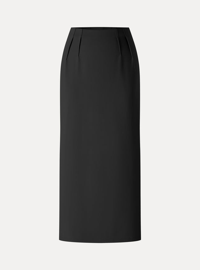Ponte High-Rise Side-Tuck Column Midi Skirt